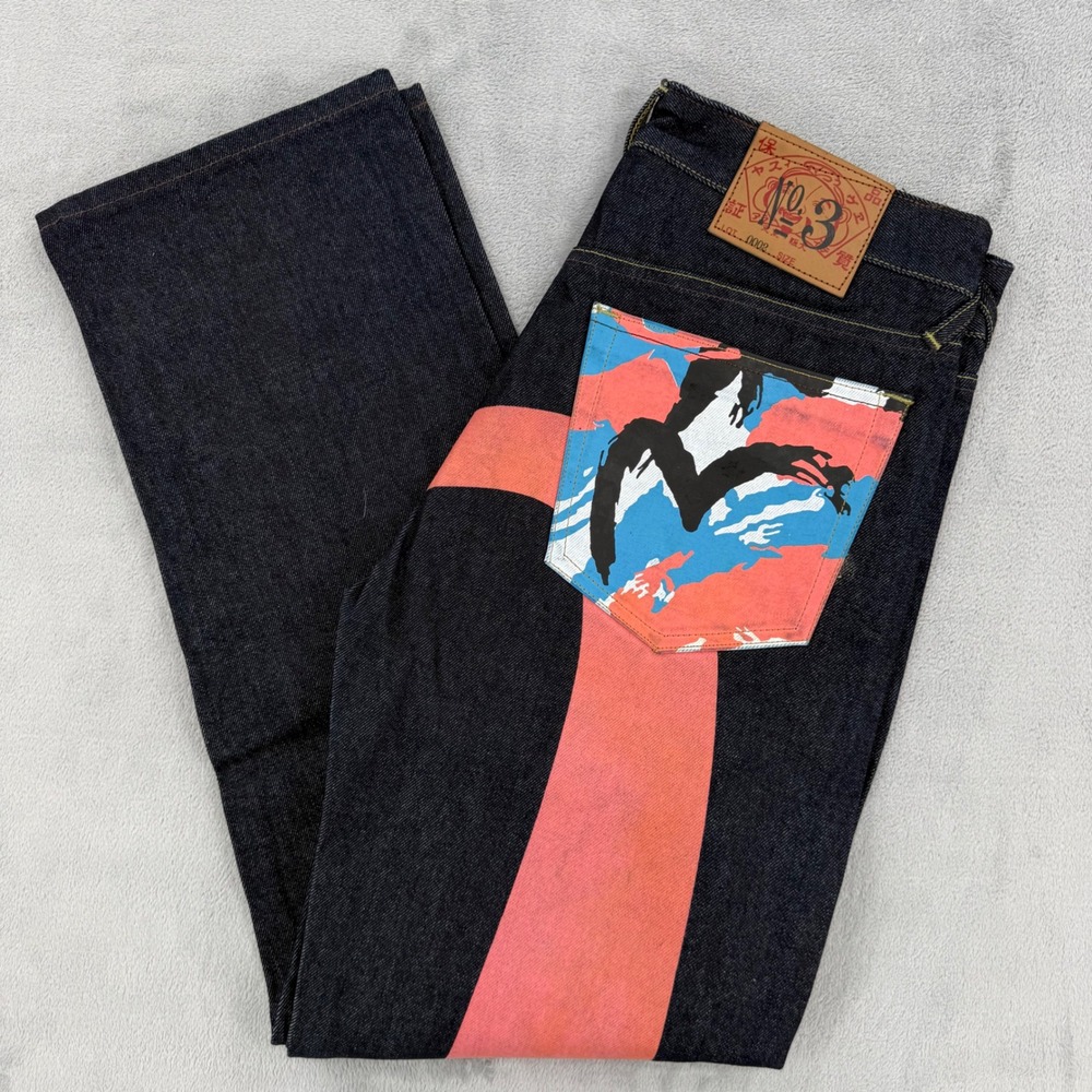 Evisu Japanese Jeans Mens 32 No. 3 Lot 0002 Big Seagull Graphic Selvedge Cotton